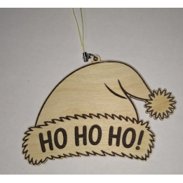 Boule de Noël en bois – Bonnet Ho Ho Ho | Pixatom.fr