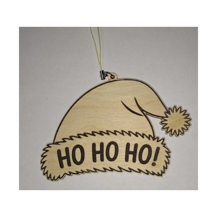 Boule de Noël en bois – Bonnet Ho Ho Ho | Pixatom.fr